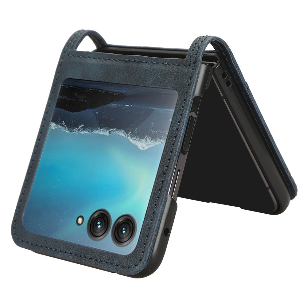 Uniqkart for Motorola Razr 40 Ultra 5G PU Leather Hard PC Vintage Case Card Slot Anti-Drop Phone Cover - Blue
