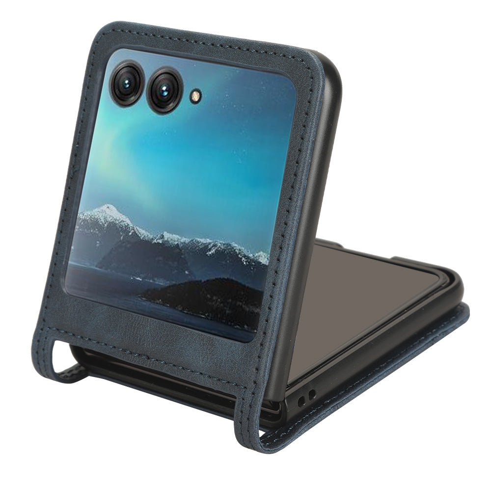 Uniqkart for Motorola Razr 40 Ultra 5G PU Leather Hard PC Vintage Case Card Slot Anti-Drop Phone Cover - Blue