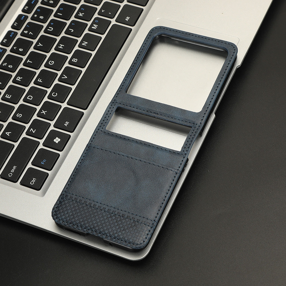 Uniqkart for Motorola Razr 40 Ultra 5G PU Leather Hard PC Vintage Case Card Slot Anti-Drop Phone Cover - Blue