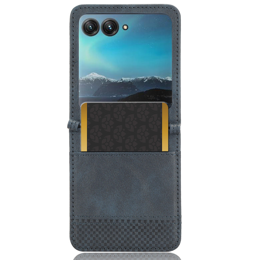 Uniqkart for Motorola Razr 40 Ultra 5G PU Leather Hard PC Vintage Case Card Slot Anti-Drop Phone Cover - Blue