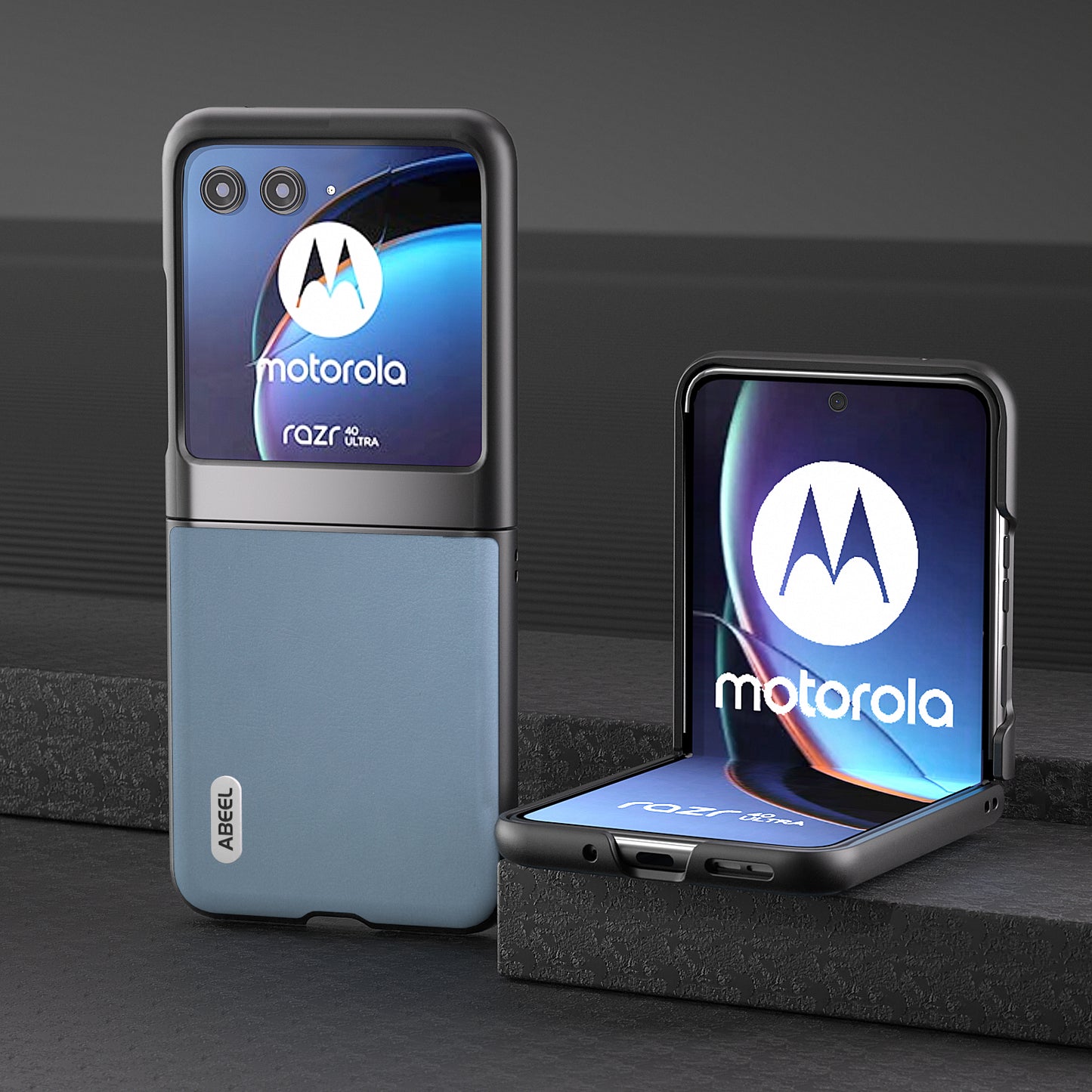 Uniqkart For Motorola Razr 40 Ultra 5G Protective Case Haze Textured PU Leather + PC Phone Shell Cover - Blue