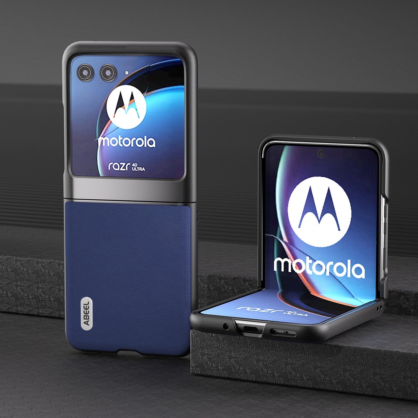 Uniqkart For Motorola Razr 40 Ultra 5G Protective Case Haze Textured PU Leather + PC Phone Shell Cover - Dark Blue