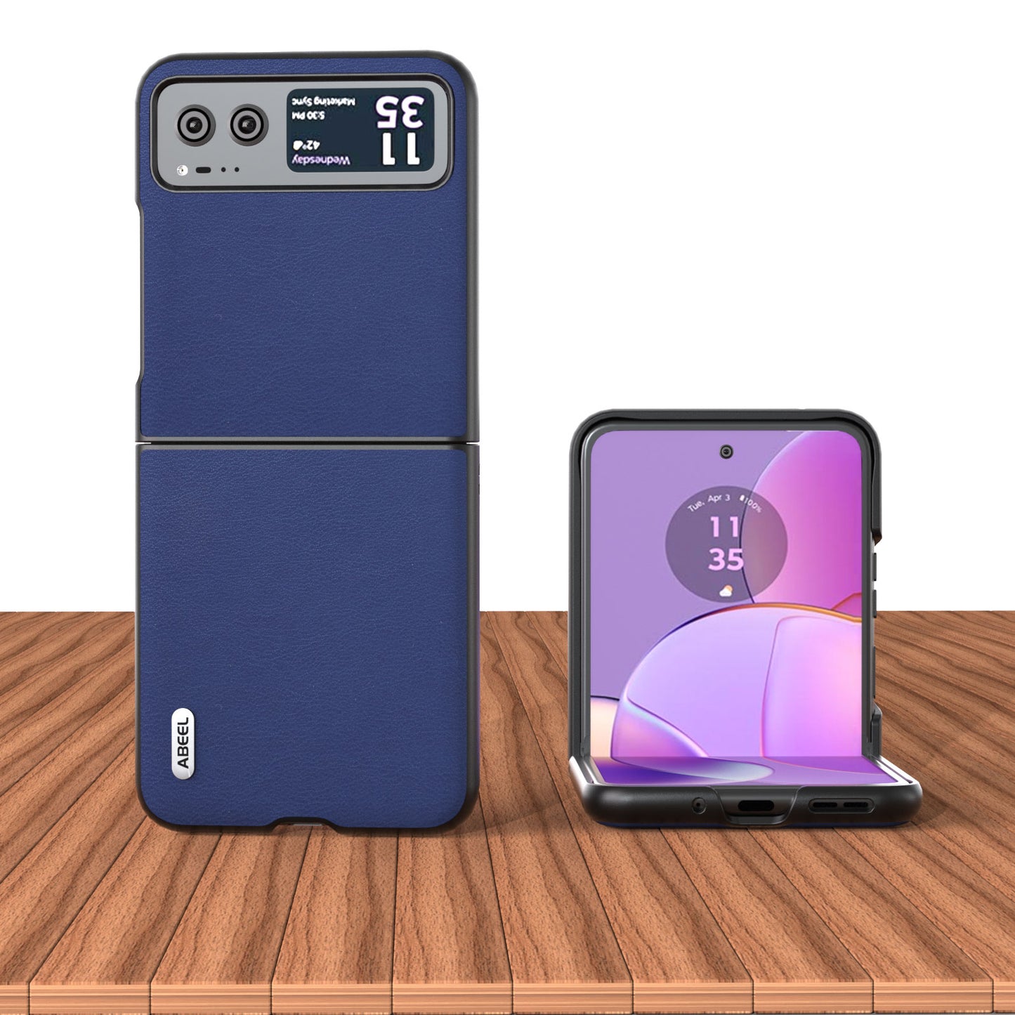 Uniqkart For Motorola Razr 40 5G Haze Textured Phone Case PU Leather Coated PC Back Cover - Dark Blue