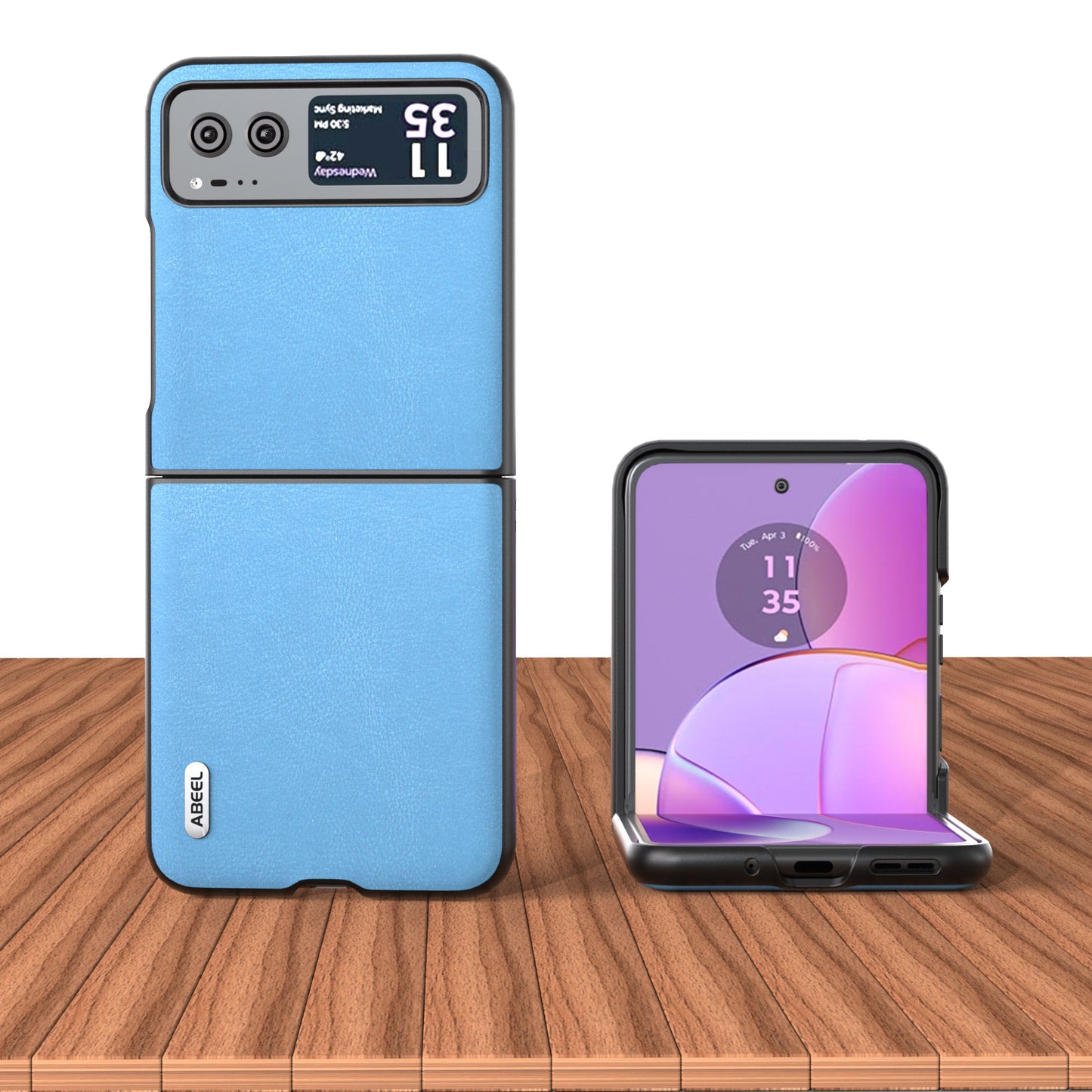 Uniqkart For Motorola Razr 40 5G Haze Textured Phone Case PU Leather Coated PC Back Cover - Sky Blue