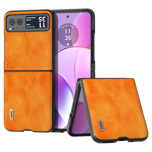 Uniqkart Phone Case for Motorola Razr 40 5G Drop-Proof Litchi Texture PU Leather Coated PC Cover - Orange