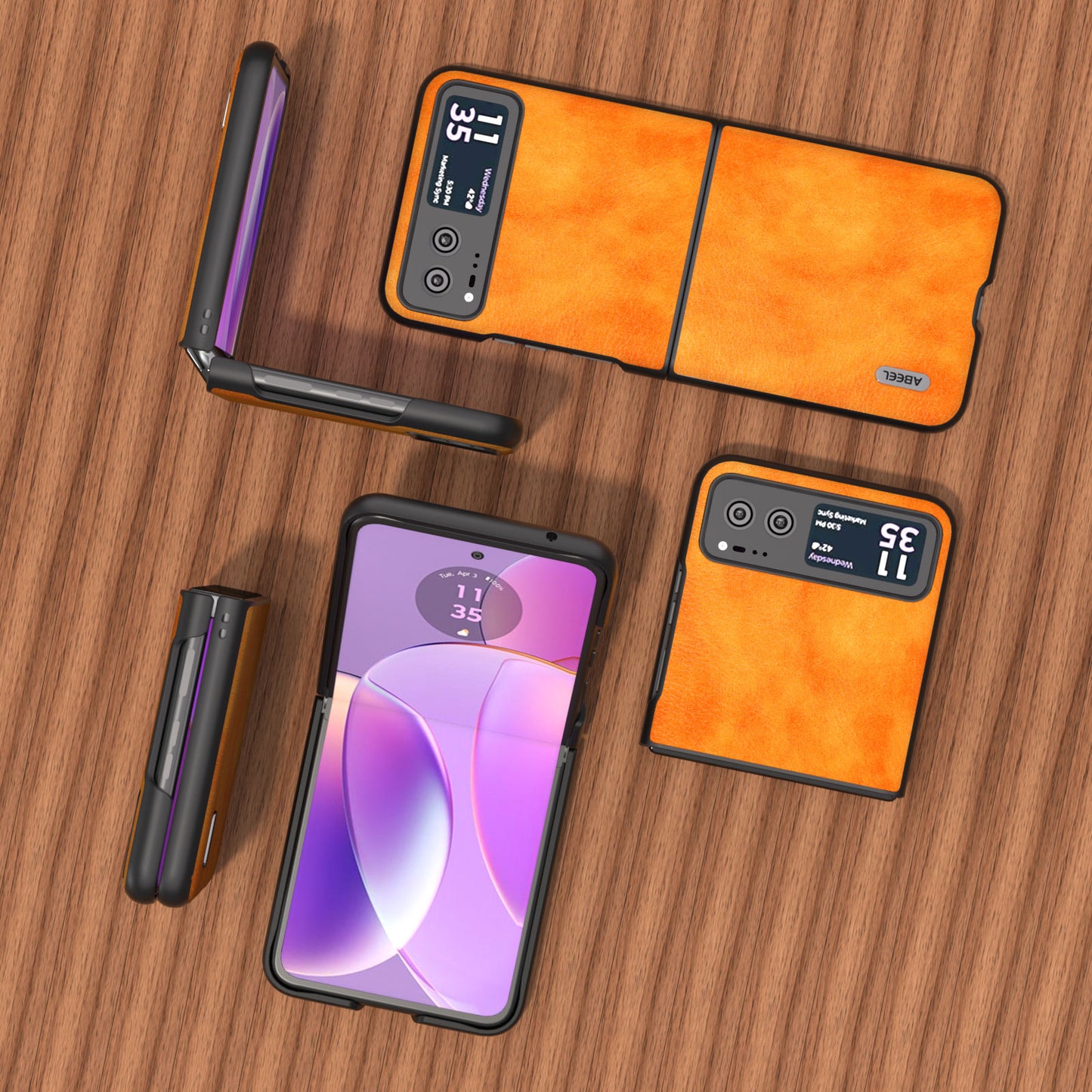 Uniqkart Phone Case for Motorola Razr 40 5G Drop-Proof Litchi Texture PU Leather Coated PC Cover - Orange