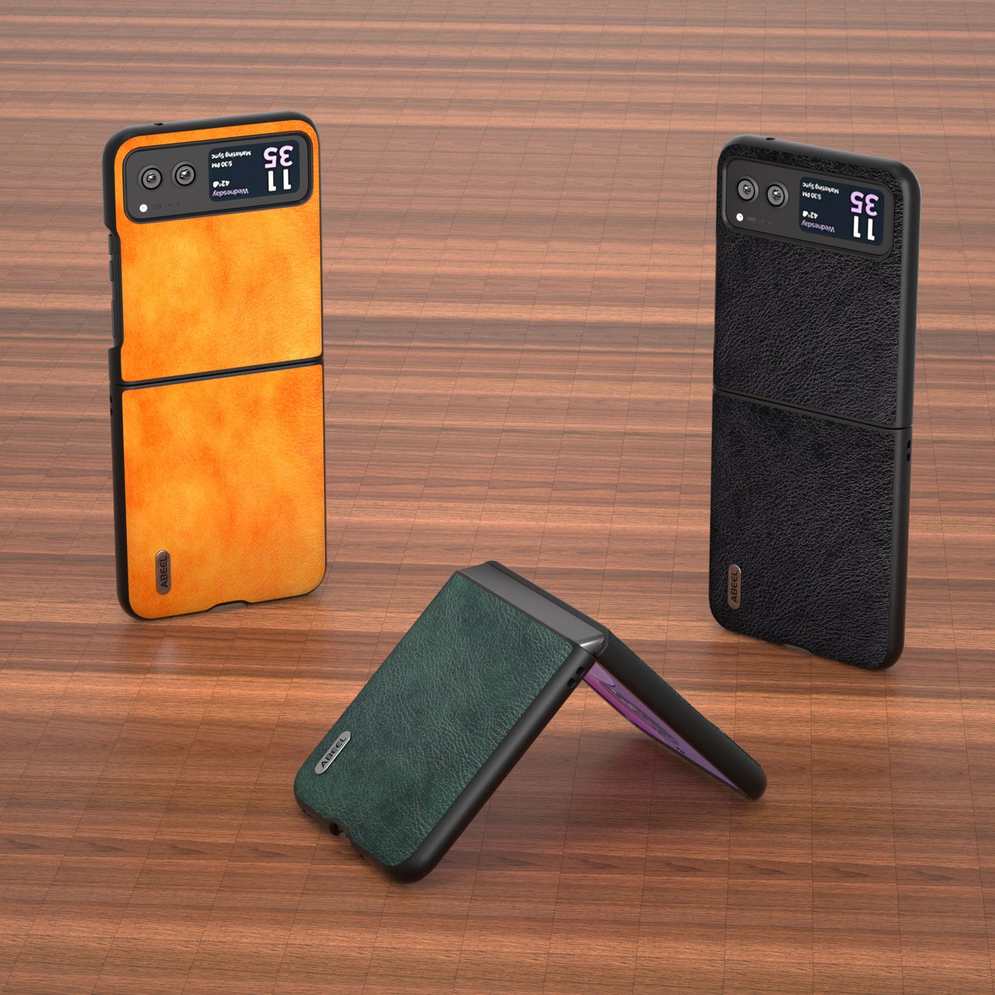 Uniqkart Phone Case for Motorola Razr 40 5G Drop-Proof Litchi Texture PU Leather Coated PC Cover - Orange