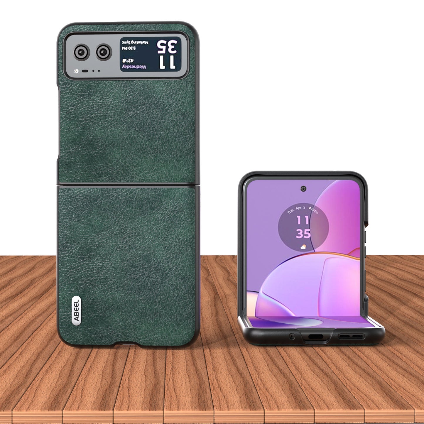 Uniqkart Phone Case for Motorola Razr 40 5G Drop-Proof Litchi Texture PU Leather Coated PC Cover - Green