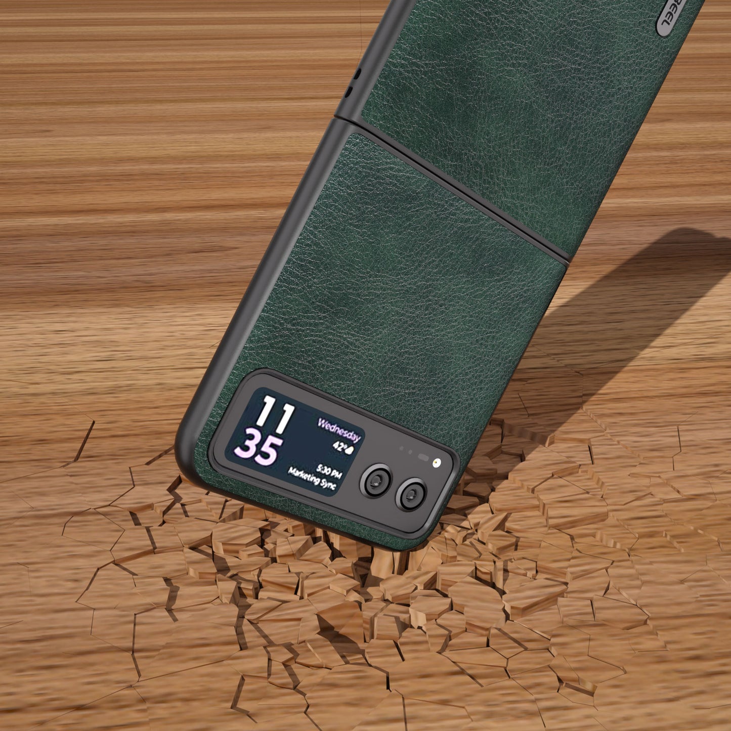 Uniqkart Phone Case for Motorola Razr 40 5G Drop-Proof Litchi Texture PU Leather Coated PC Cover - Green