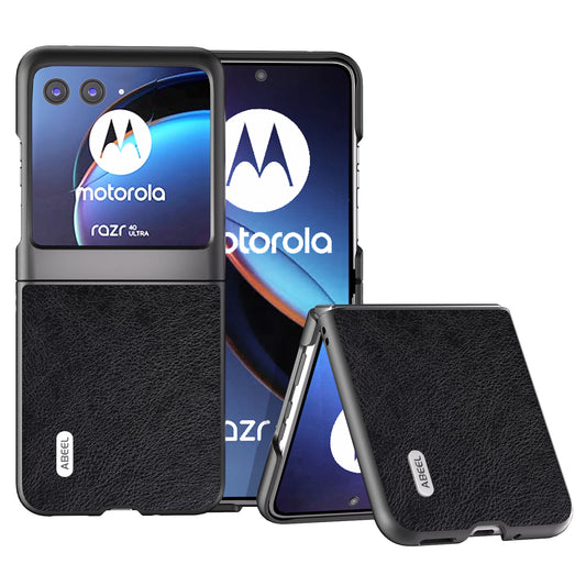 Uniqkart For Motorola Razr 40 Ultra 5G PU Leather Coated PC Phone Case Litchi Texture Anti-Drop Protective Cover - Black