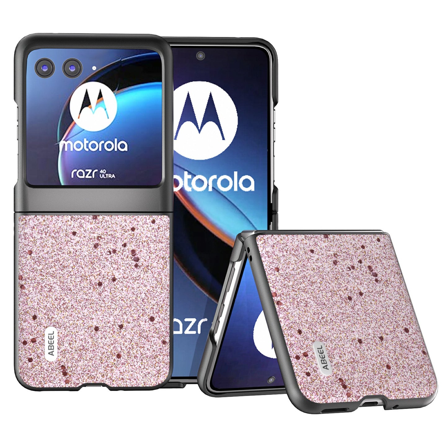 Uniqkart For Motorola Razr 40 Ultra 5G Glitter Sparkle Phone Case PU Leather + PC Anti-Scratch Cover - Pink