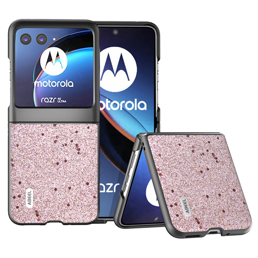 Uniqkart For Motorola Razr 40 Ultra 5G Glitter Sparkle Phone Case PU Leather + PC Anti-Scratch Cover - Pink