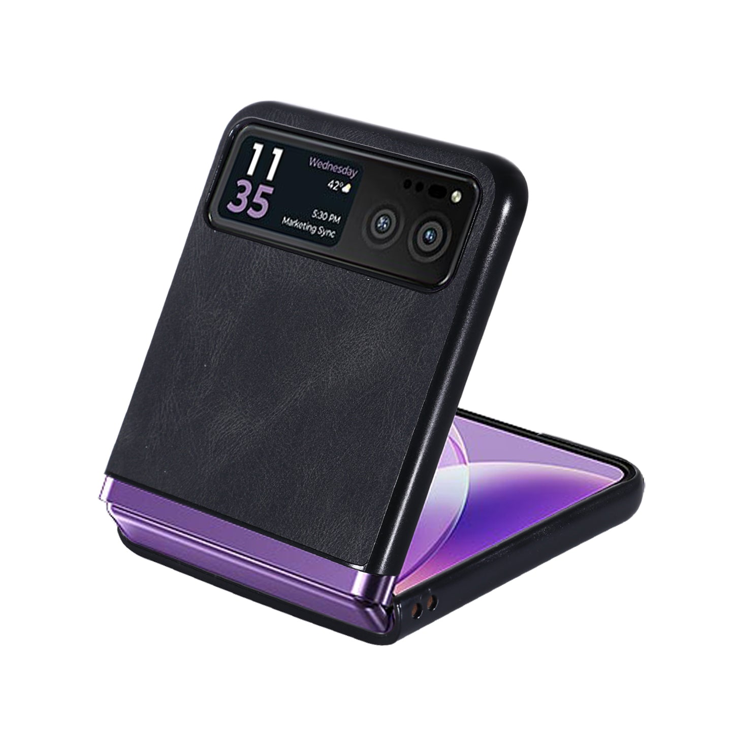 Uniqkart for Motorola Razr 40 5G PU Leather + Hard PC Shell Retro Texture Shockproof Phone Cover - Black