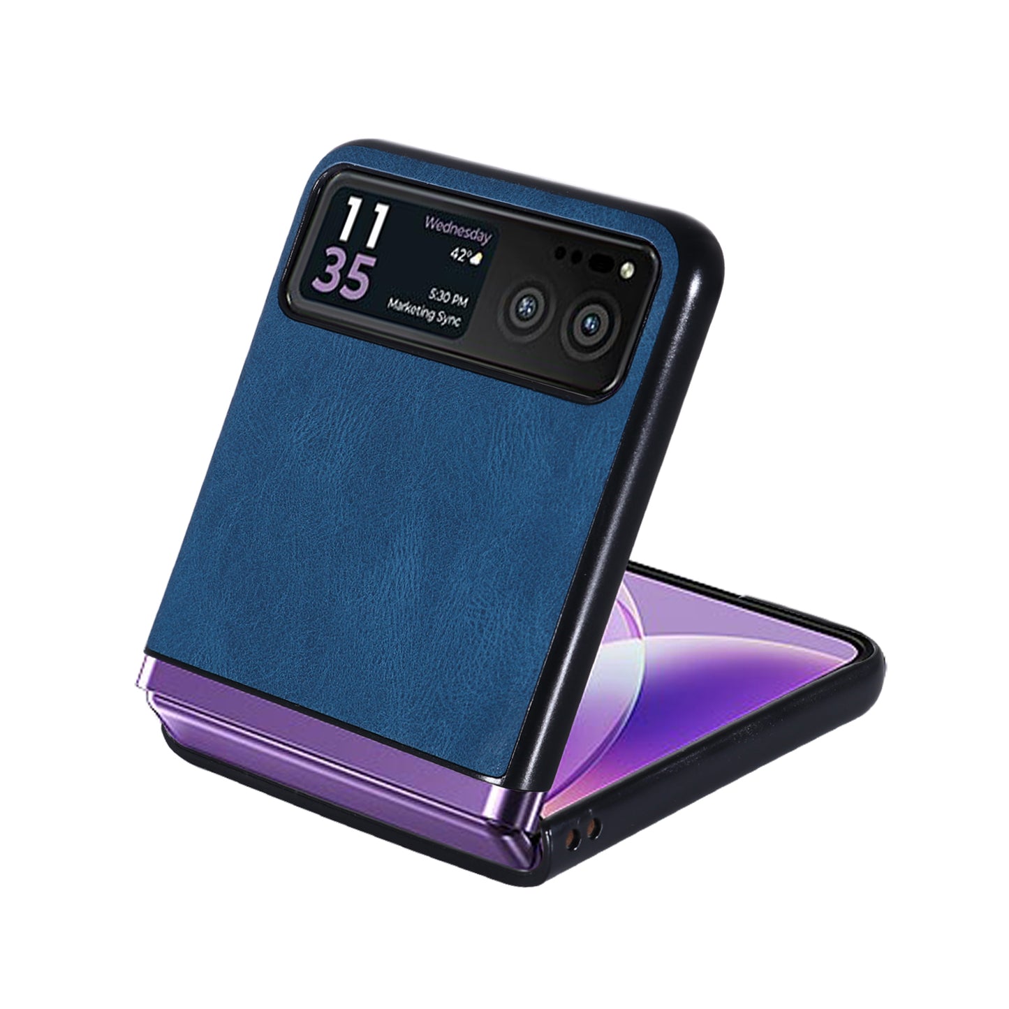Uniqkart for Motorola Razr 40 5G PU Leather + Hard PC Shell Retro Texture Shockproof Phone Cover - Blue