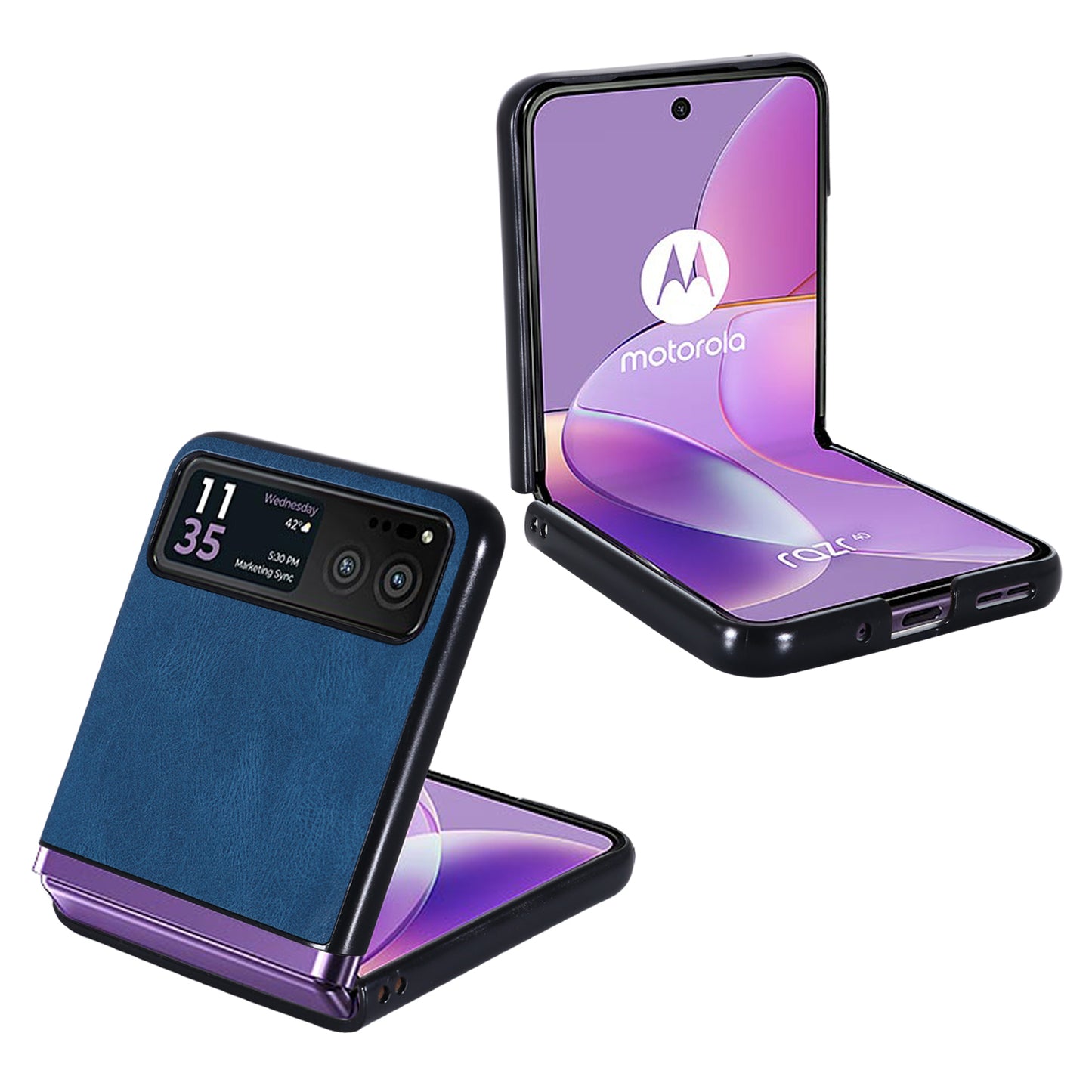 Uniqkart for Motorola Razr 40 5G PU Leather + Hard PC Shell Retro Texture Shockproof Phone Cover - Blue
