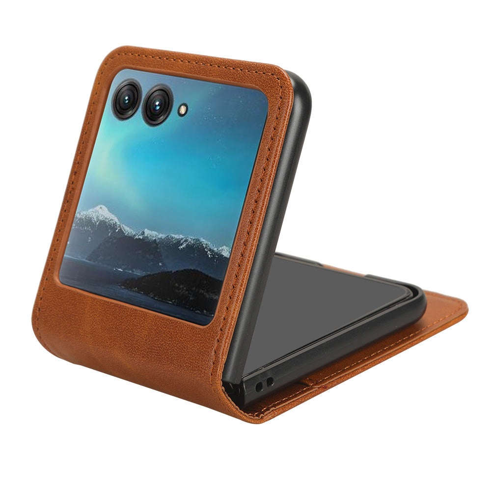 Uniqkart for Motorola Razr 40 Ultra 5G Anti-Scratch Phone Case Hard PC + PU Leather Cover with Card Holder - Brown