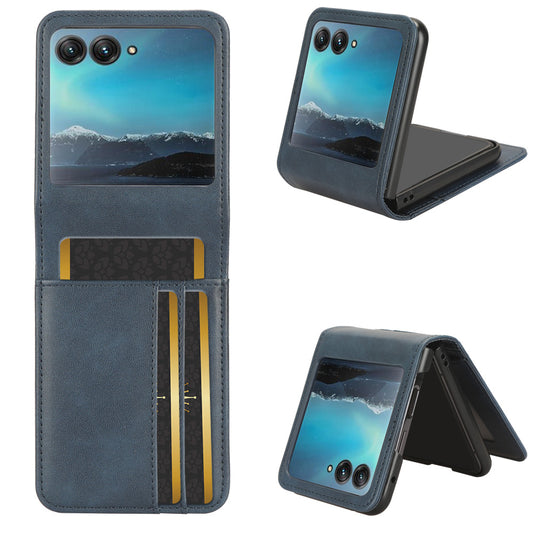 Uniqkart for Motorola Razr 40 Ultra 5G Anti-Scratch Phone Case Hard PC + PU Leather Cover with Card Holder - Blue