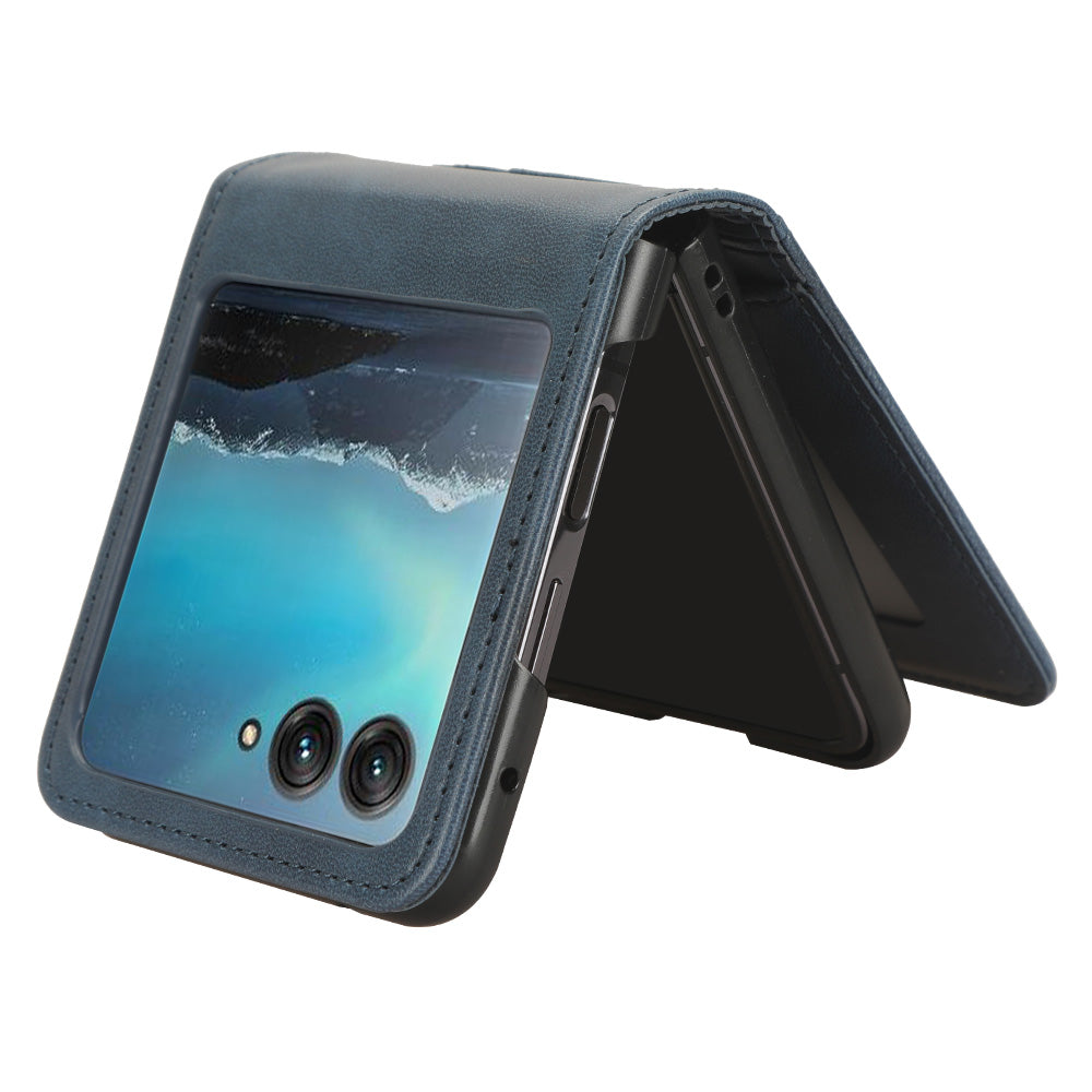 Uniqkart for Motorola Razr 40 Ultra 5G Anti-Scratch Phone Case Hard PC + PU Leather Cover with Card Holder - Blue