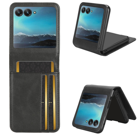 Uniqkart for Motorola Razr 40 Ultra 5G Anti-Scratch Phone Case Hard PC + PU Leather Cover with Card Holder - Black