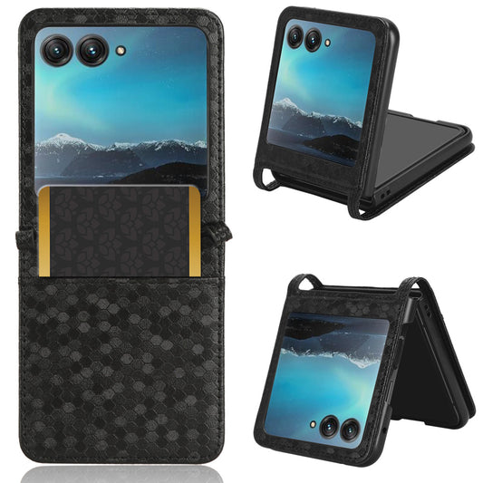 Uniqkart for Motorola Razr 40 Ultra 5G Card Holder Phone Case Imprinted Dot Pattern PU Leather Cover - Black