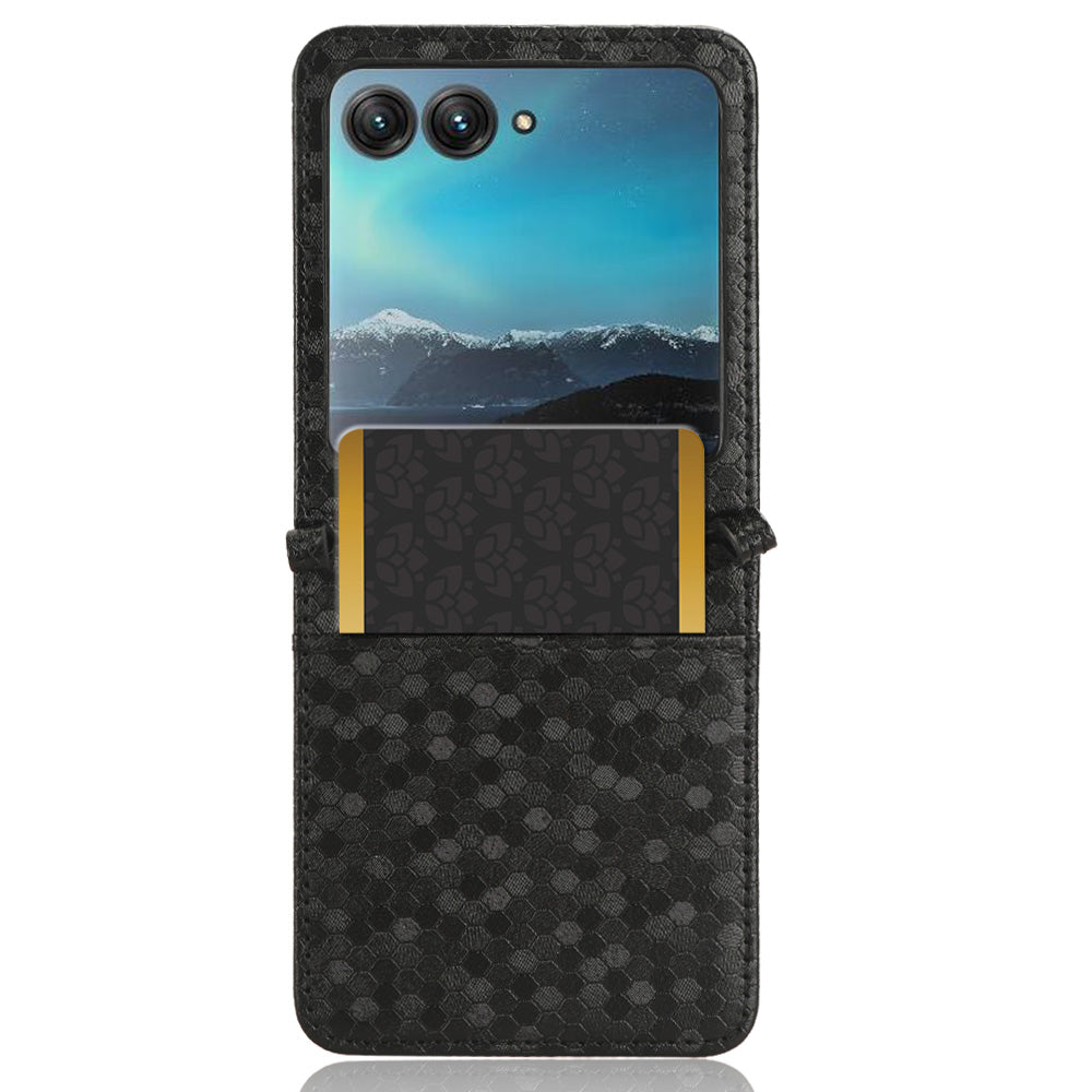 Uniqkart for Motorola Razr 40 Ultra 5G Card Holder Phone Case Imprinted Dot Pattern PU Leather Cover - Black