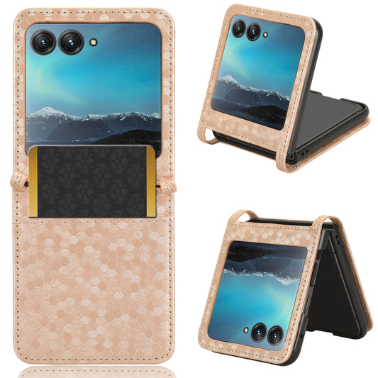 Uniqkart for Motorola Razr 40 Ultra 5G Card Holder Phone Case Imprinted Dot Pattern PU Leather Cover - Rose Gold
