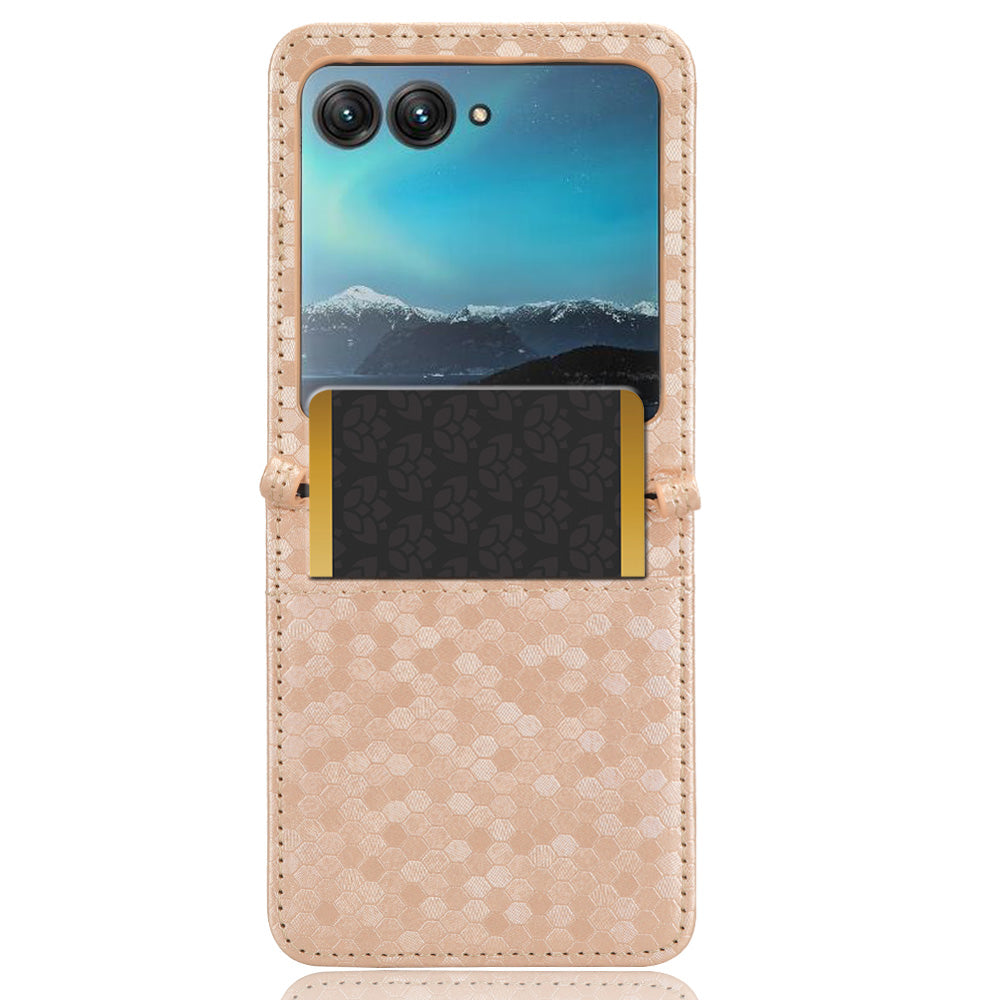 Uniqkart for Motorola Razr 40 Ultra 5G Card Holder Phone Case Imprinted Dot Pattern PU Leather Cover - Rose Gold