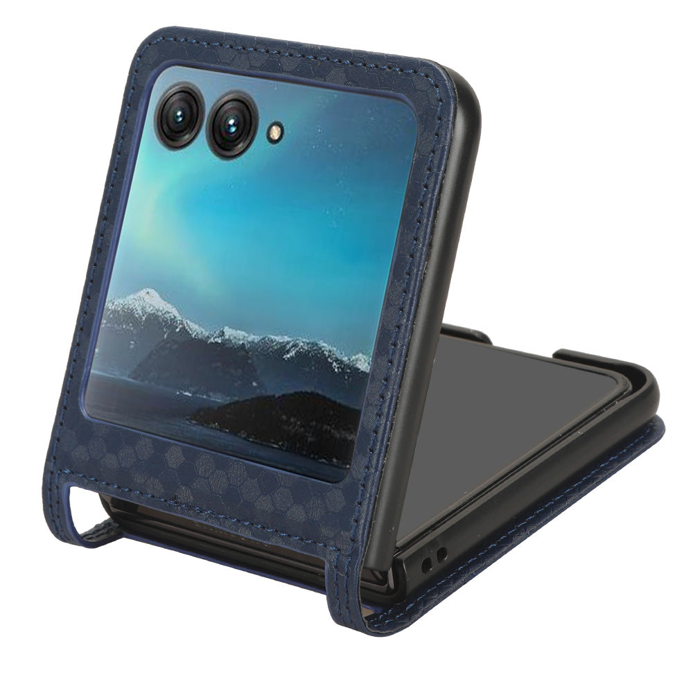 Uniqkart for Motorola Razr 40 Ultra 5G Card Holder Phone Case Imprinted Dot Pattern PU Leather Cover - Dark Blue