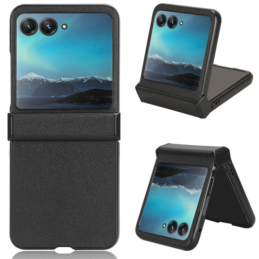 Protective Cover for Motorola Razr 40 Ultra 5G , Sandskin Texture PU Leather Coated Acrylic Folding Phone Case - Black