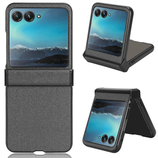 Protective Cover for Motorola Razr 40 Ultra 5G , Sandskin Texture PU Leather Coated Acrylic Folding Phone Case - Grey