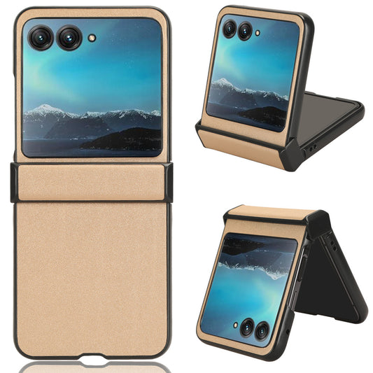 Protective Cover for Motorola Razr 40 Ultra 5G , Sandskin Texture PU Leather Coated Acrylic Folding Phone Case - Gold