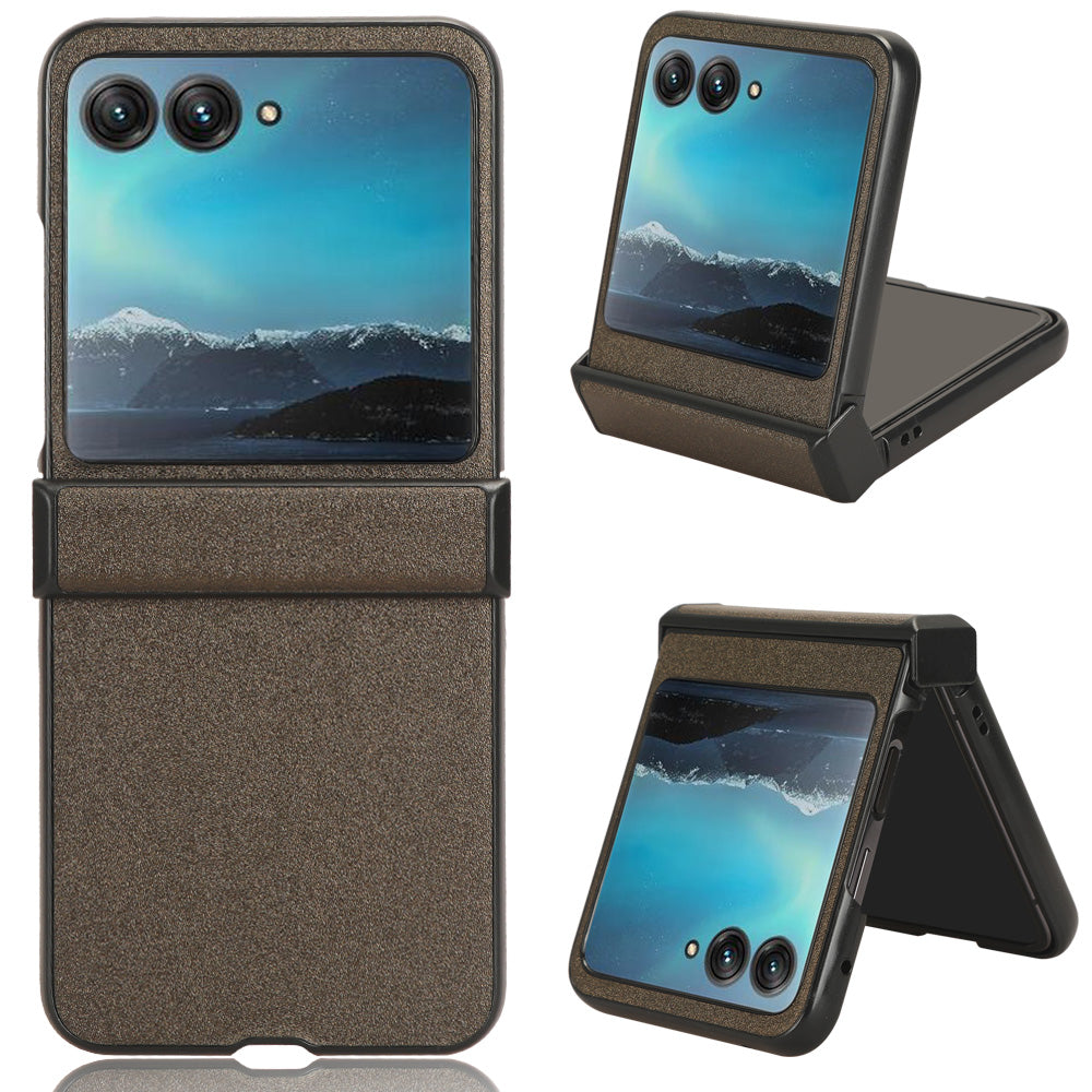 Protective Cover for Motorola Razr 40 Ultra 5G , Sandskin Texture PU Leather Coated Acrylic Folding Phone Case - Brown
