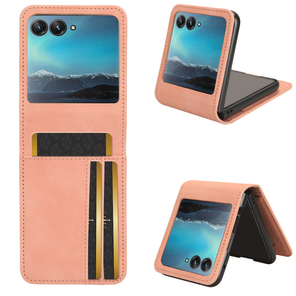 Uniqkart for Motorola Razr 40 Ultra 5G PU Leather+PC Phone Case Separable Design Card Slot Skin-Touch Cover - Pink