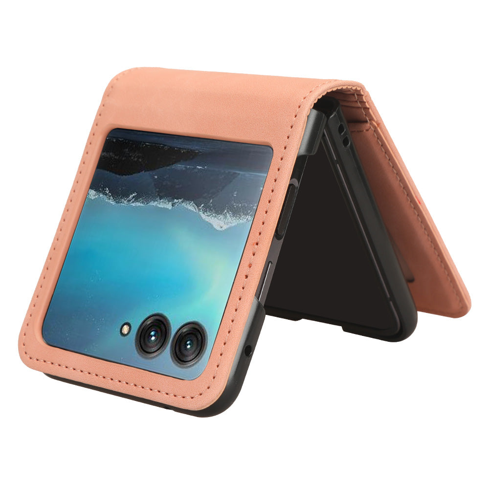 Uniqkart for Motorola Razr 40 Ultra 5G PU Leather+PC Phone Case Separable Design Card Slot Skin-Touch Cover - Pink