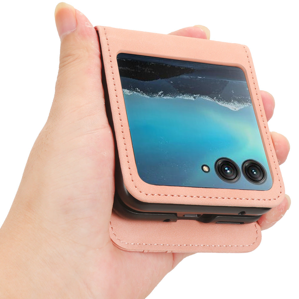 Uniqkart for Motorola Razr 40 Ultra 5G PU Leather+PC Phone Case Separable Design Card Slot Skin-Touch Cover - Pink