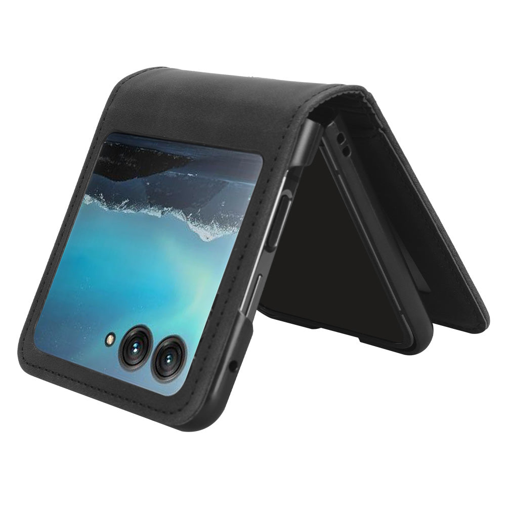 Uniqkart for Motorola Razr 40 Ultra 5G PU Leather+PC Phone Case Separable Design Card Slot Skin-Touch Cover - Black