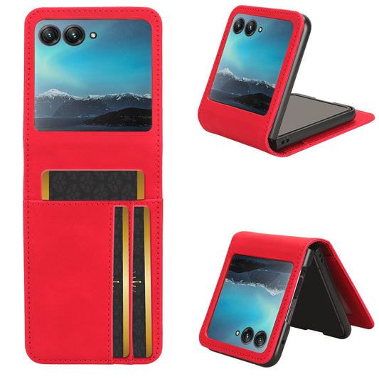 Uniqkart for Motorola Razr 40 Ultra 5G PU Leather+PC Phone Case Separable Design Card Slot Skin-Touch Cover - Red