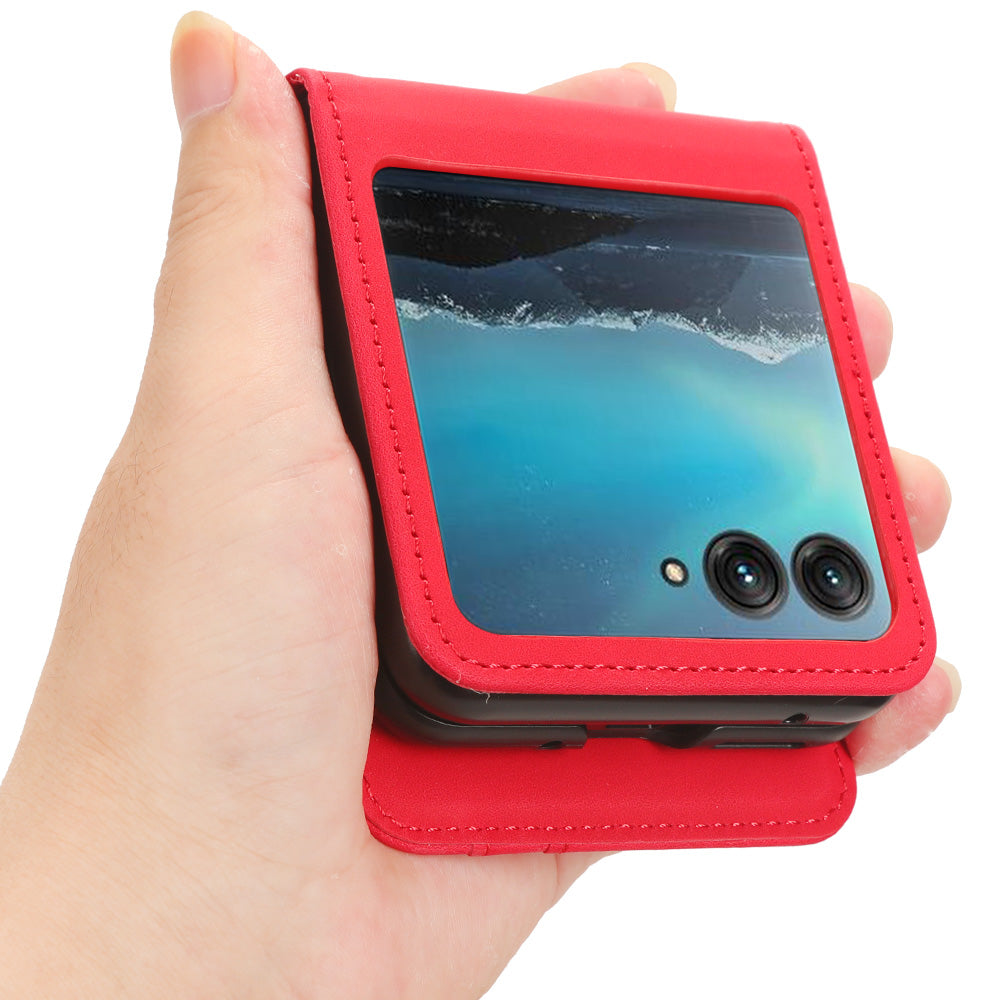 Uniqkart for Motorola Razr 40 Ultra 5G PU Leather+PC Phone Case Separable Design Card Slot Skin-Touch Cover - Red