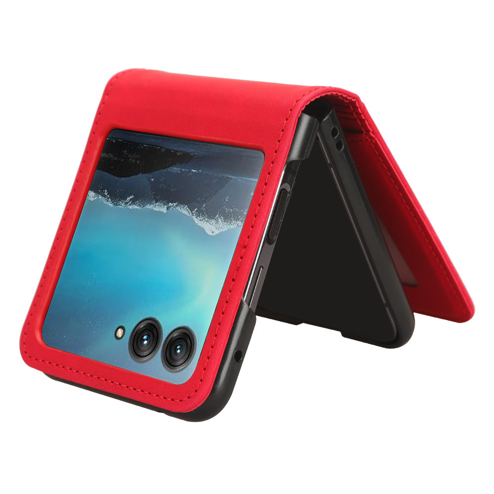 Uniqkart for Motorola Razr 40 Ultra 5G PU Leather+PC Phone Case Separable Design Card Slot Skin-Touch Cover - Red