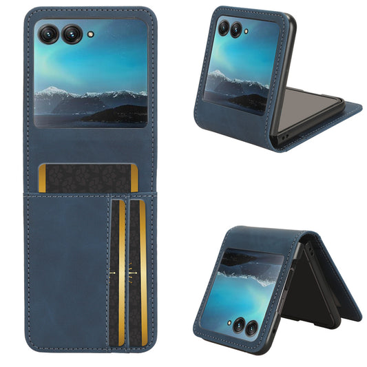 Uniqkart for Motorola Razr 40 Ultra 5G PU Leather+PC Phone Case Separable Design Card Slot Skin-Touch Cover - Blue