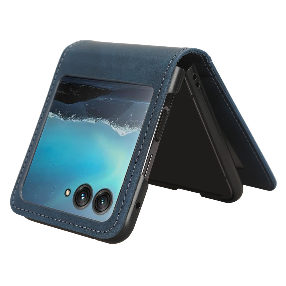 Uniqkart for Motorola Razr 40 Ultra 5G PU Leather+PC Phone Case Separable Design Card Slot Skin-Touch Cover - Blue