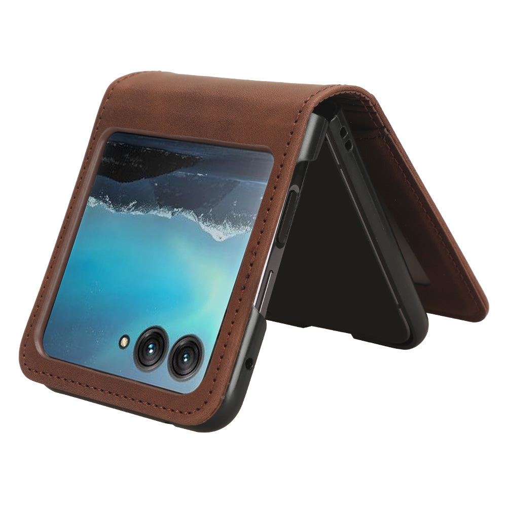 Uniqkart for Motorola Razr 40 Ultra 5G PU Leather+PC Phone Case Separable Design Card Slot Skin-Touch Cover - Brown