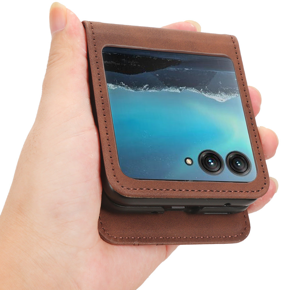 Uniqkart for Motorola Razr 40 Ultra 5G PU Leather+PC Phone Case Separable Design Card Slot Skin-Touch Cover - Brown