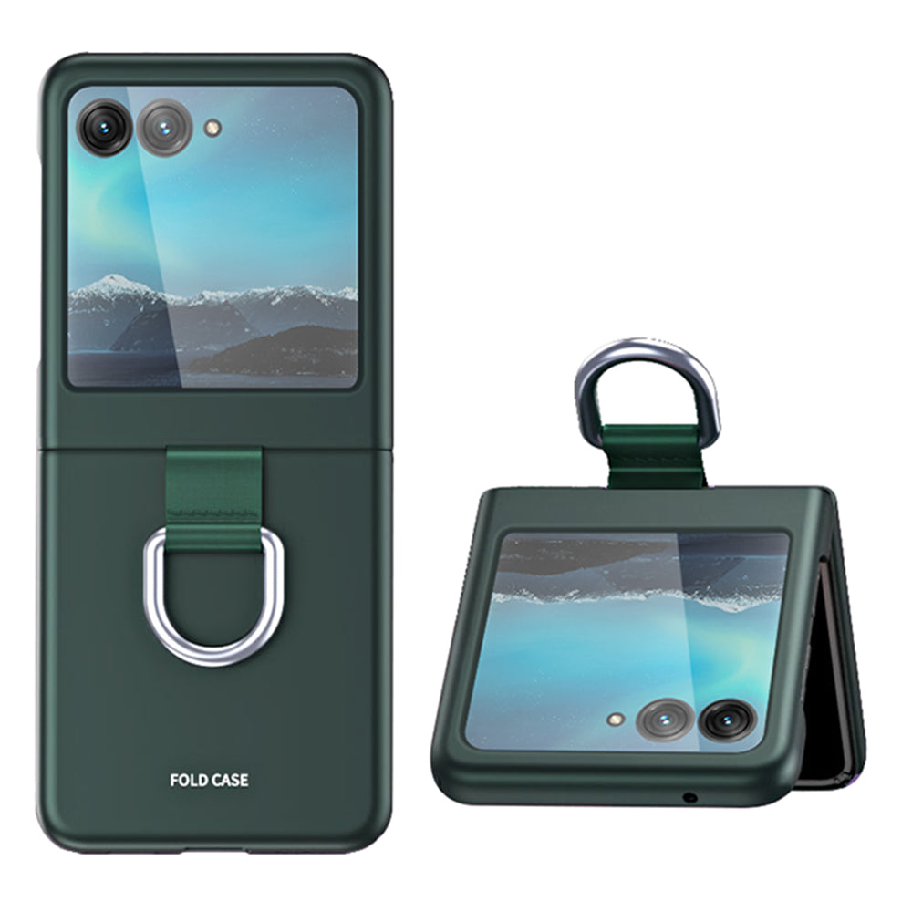 Uniqkart for Motorola Razr 40 Ultra 5G Rubberized Hard PC Phone Case Ring Holder Anti Drop Protective Cover - Green