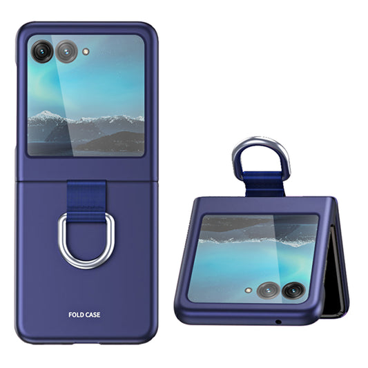 Uniqkart for Motorola Razr 40 Ultra 5G Rubberized Hard PC Phone Case Ring Holder Anti Drop Protective Cover - Sapphire
