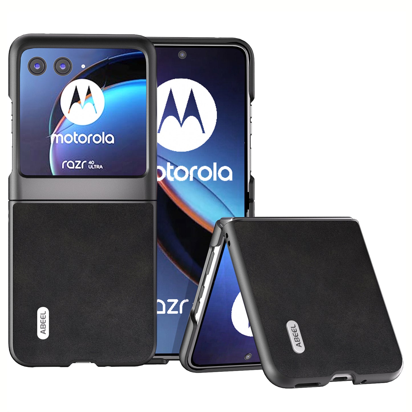 Uniqkart For Motorola Razr 40 Ultra 5G PU Leather Coated Hard PC Phone Case Cowhide Texture Back Cover - Black