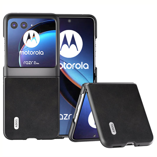 Uniqkart For Motorola Razr 40 Ultra 5G PU Leather Coated Hard PC Phone Case Cowhide Texture Back Cover - Black
