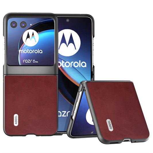 Uniqkart For Motorola Razr 40 Ultra 5G PU Leather Coated Hard PC Phone Case Cowhide Texture Back Cover - Red