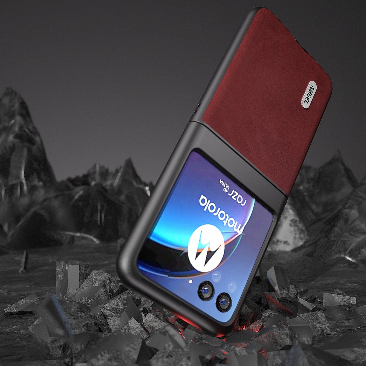 Uniqkart For Motorola Razr 40 Ultra 5G PU Leather Coated Hard PC Phone Case Cowhide Texture Back Cover - Red