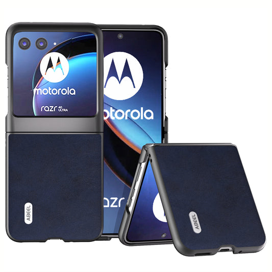 Uniqkart For Motorola Razr 40 Ultra 5G PU Leather Coated Hard PC Phone Case Cowhide Texture Back Cover - Blue